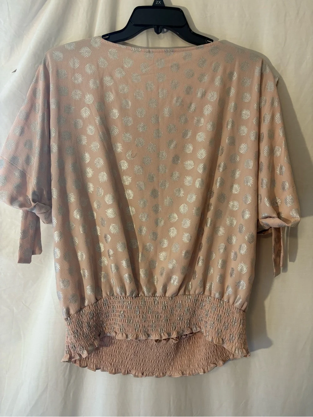 Michael Kors Dusty Rose Short Sleeve Blouson Top with Silver Foil Dots